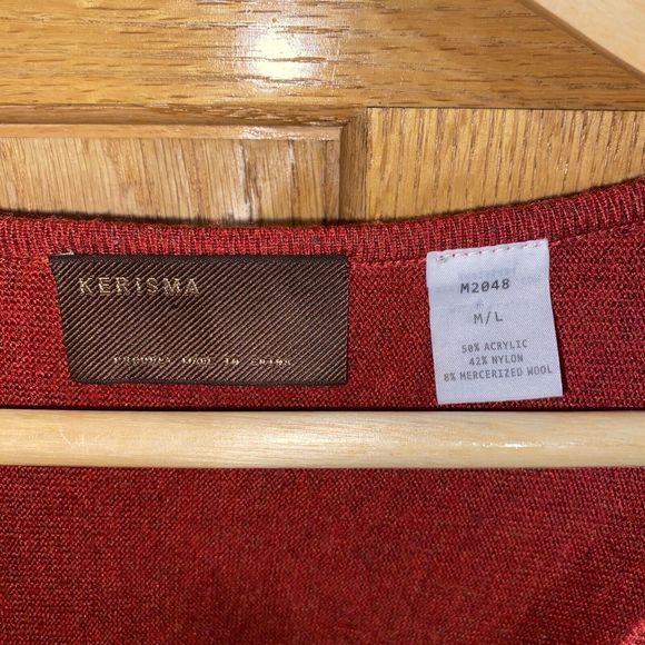 Kerisma Sweater Womens M/L Red Woolblend V-Neck Pocket Pullover Top Size Boxy - Picture 2 of 7